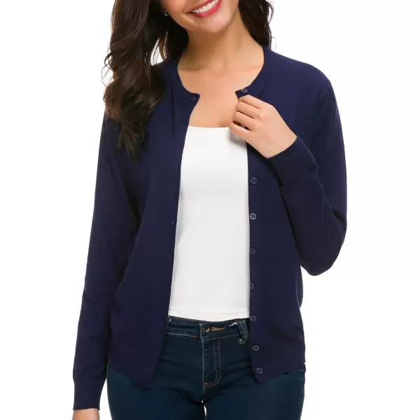 Urban CoCo Womens Long Sleeve Crew Neck Button Down Knit Cardigan SweaterNavy Blue