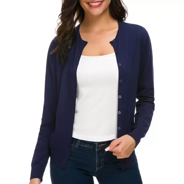 Urban CoCo Womens Long Sleeve Crew Neck Button Down Knit Cardigan SweaterNavy Blue