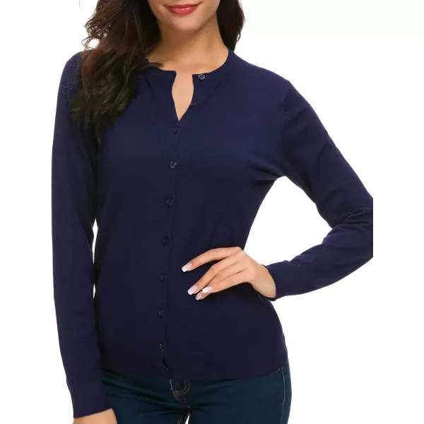 Urban CoCo Womens Long Sleeve Crew Neck Button Down Knit Cardigan SweaterNavy Blue