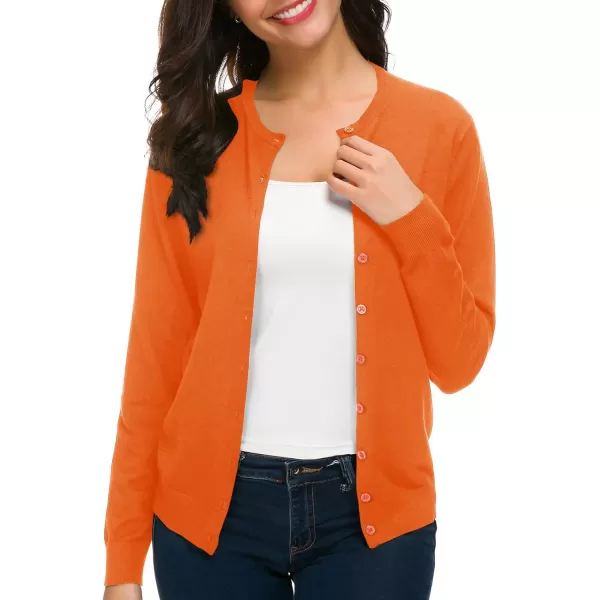 Urban CoCo Womens Long Sleeve Crew Neck Button Down Knit Cardigan SweaterOrange