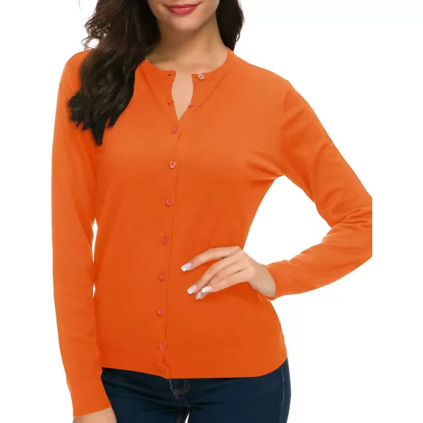 Urban CoCo Womens Long Sleeve Crew Neck Button Down Knit Cardigan SweaterOrange
