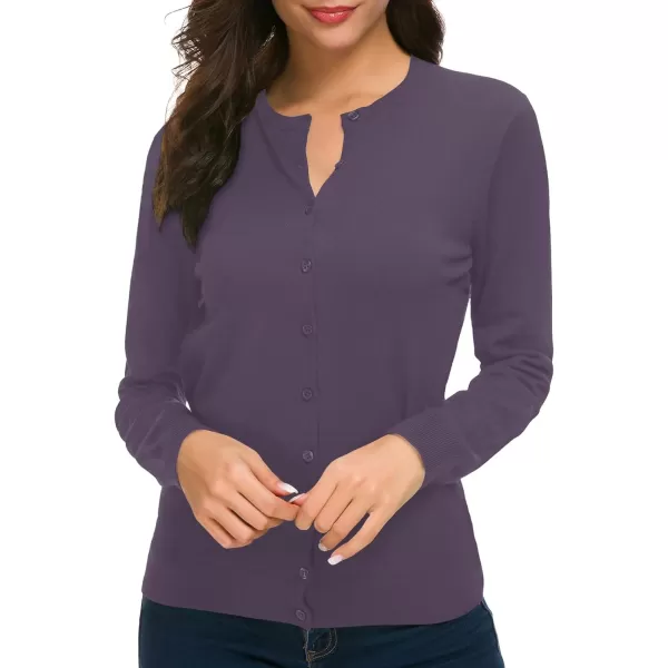 Urban CoCo Womens Long Sleeve Crew Neck Button Down Knit Cardigan SweaterPurple