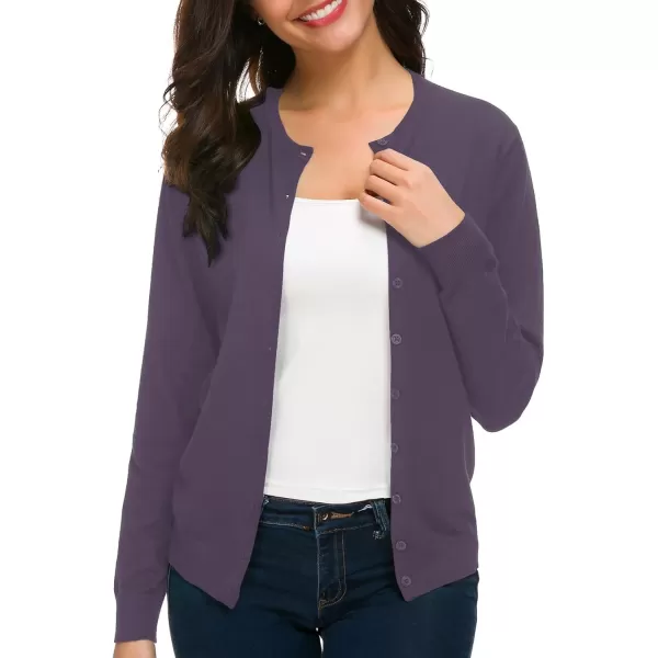 Urban CoCo Womens Long Sleeve Crew Neck Button Down Knit Cardigan SweaterPurple