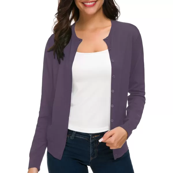 Urban CoCo Womens Long Sleeve Crew Neck Button Down Knit Cardigan SweaterPurple