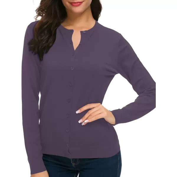 Urban CoCo Womens Long Sleeve Crew Neck Button Down Knit Cardigan SweaterPurple