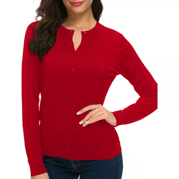 Urban CoCo Womens Long Sleeve Crew Neck Button Down Knit Cardigan SweaterRed