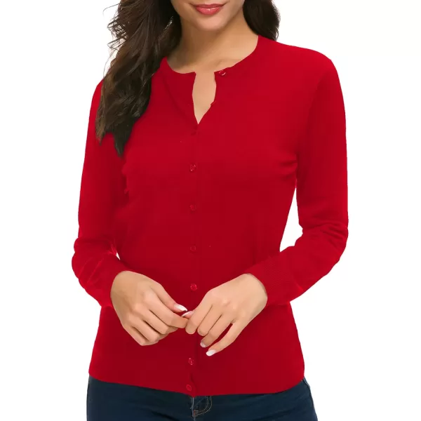 Urban CoCo Womens Long Sleeve Crew Neck Button Down Knit Cardigan SweaterRed
