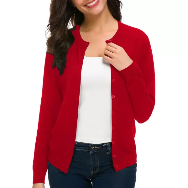 Urban CoCo Womens Long Sleeve Crew Neck Button Down Knit Cardigan SweaterRed