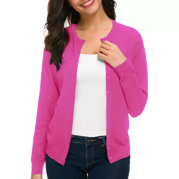 Urban CoCo Womens Long Sleeve Crew Neck Button Down Knit Cardigan SweaterRose