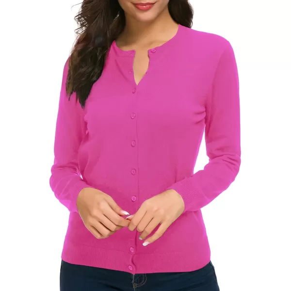 Urban CoCo Womens Long Sleeve Crew Neck Button Down Knit Cardigan SweaterRose