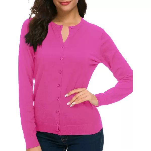 Urban CoCo Womens Long Sleeve Crew Neck Button Down Knit Cardigan SweaterRose