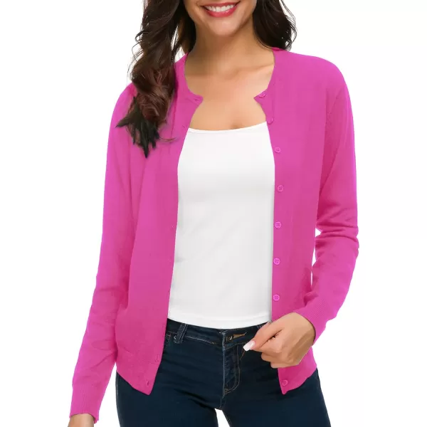 Urban CoCo Womens Long Sleeve Crew Neck Button Down Knit Cardigan SweaterRose
