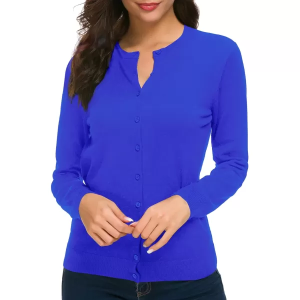 Urban CoCo Womens Long Sleeve Crew Neck Button Down Knit Cardigan SweaterRoyal Blue
