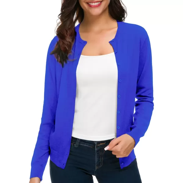 Urban CoCo Womens Long Sleeve Crew Neck Button Down Knit Cardigan SweaterRoyal Blue