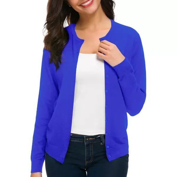 Urban CoCo Womens Long Sleeve Crew Neck Button Down Knit Cardigan SweaterRoyal Blue