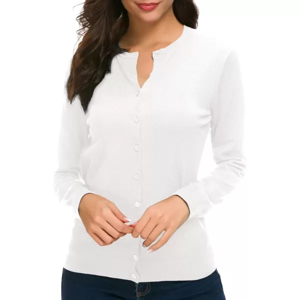 Urban CoCo Womens Long Sleeve Crew Neck Button Down Knit Cardigan SweaterWhite