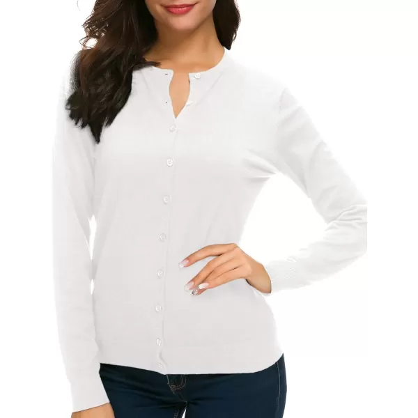 Urban CoCo Womens Long Sleeve Crew Neck Button Down Knit Cardigan SweaterWhite