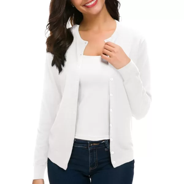 Urban CoCo Womens Long Sleeve Crew Neck Button Down Knit Cardigan SweaterWhite