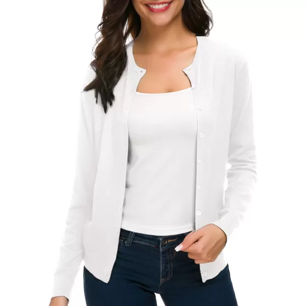 Urban CoCo Womens Long Sleeve Crew Neck Button Down Knit Cardigan SweaterWhite