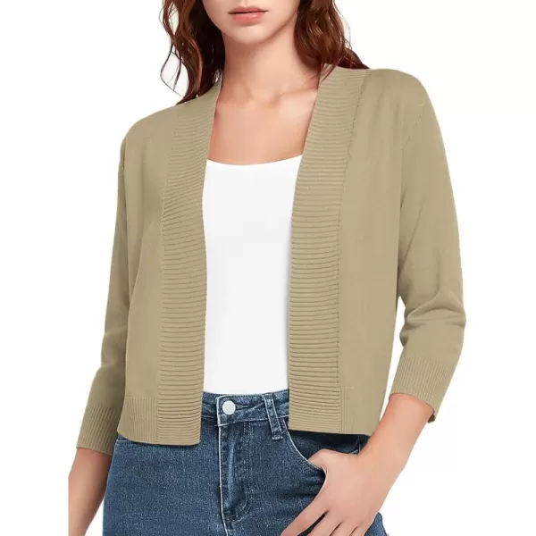 Urban CoCo Womens 34 Sleeve Cropped Cardigan Sweater Lightweight Open Front Shrug for DressesApricot
