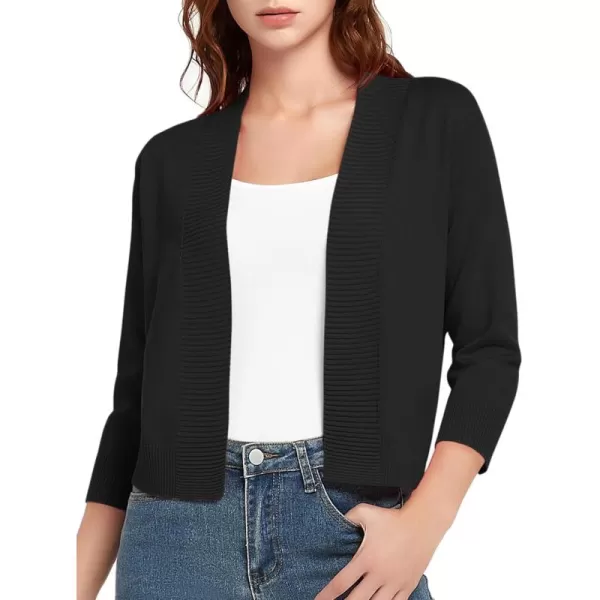 Urban CoCo Womens 34 Sleeve Cropped Cardigan Sweater Lightweight Open Front Shrug for DressesBlack
