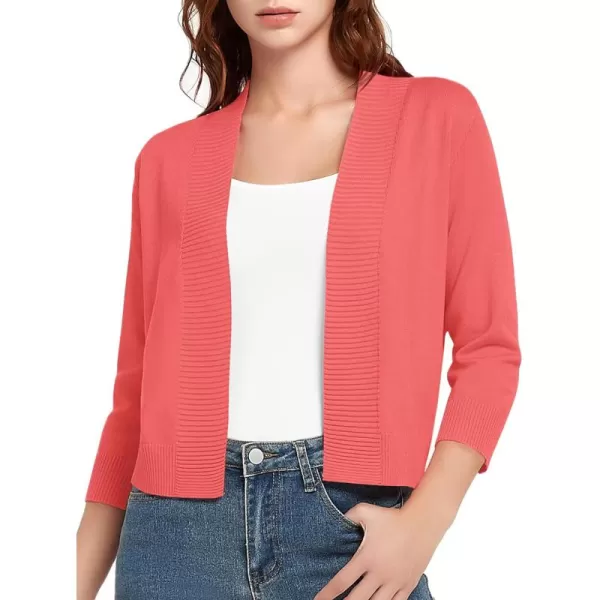 Urban CoCo Womens 34 Sleeve Cropped Cardigan Sweater Lightweight Open Front Shrug for DressesCoral