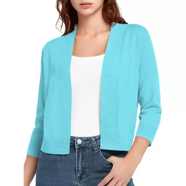 Urban CoCo Womens 34 Sleeve Cropped Cardigan Sweater Lightweight Open Front Shrug for DressesLight Blue