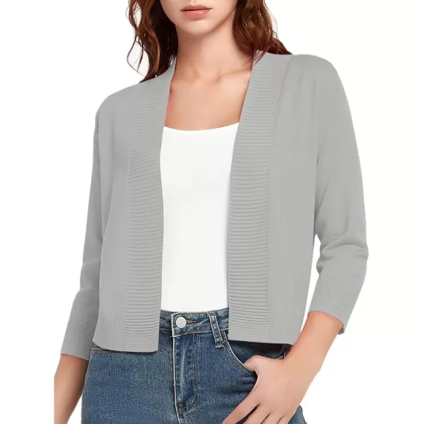 Urban CoCo Womens 34 Sleeve Cropped Cardigan Sweater Lightweight Open Front Shrug for DressesLight Gray