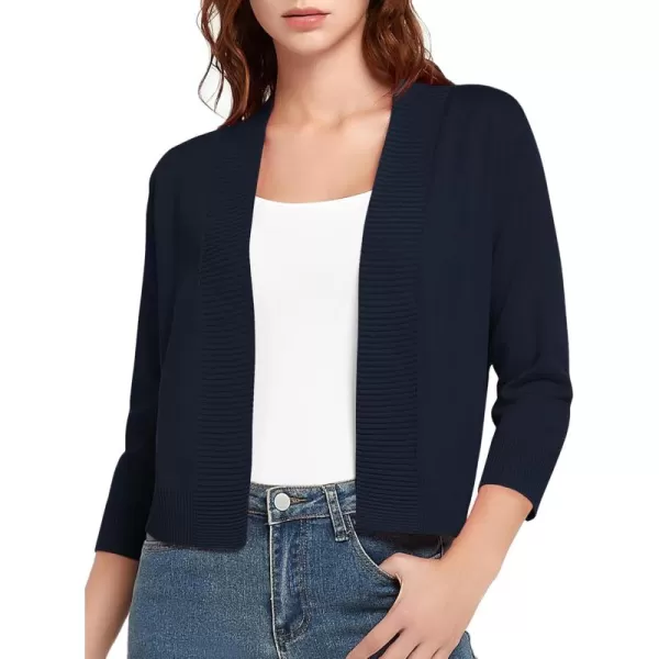 Urban CoCo Womens 34 Sleeve Cropped Cardigan Sweater Lightweight Open Front Shrug for DressesNavy Blue