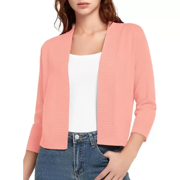 Urban CoCo Womens 34 Sleeve Cropped Cardigan Sweater Lightweight Open Front Shrug for DressesPink