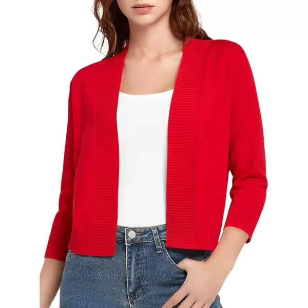Urban CoCo Womens 34 Sleeve Cropped Cardigan Sweater Lightweight Open Front Shrug for DressesRed