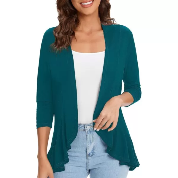 Urban CoCo Womens Casual Lightweight Open Front Cardigan Soft Draped Ruffles 34 SleeveDark Teal