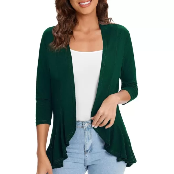 Urban CoCo Womens Casual Lightweight Open Front Cardigan Soft Draped Ruffles 34 SleeveDrak Green