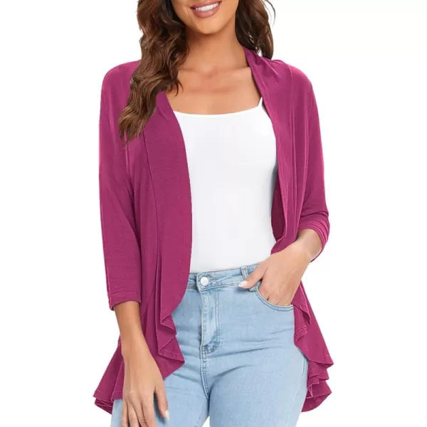 Urban CoCo Womens Casual Lightweight Open Front Cardigan Soft Draped Ruffles 34 SleeveFuchsia Rose