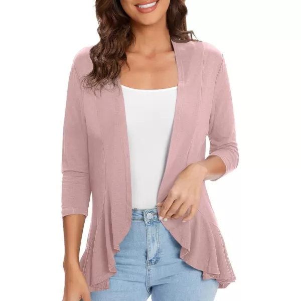 Urban CoCo Womens Casual Lightweight Open Front Cardigan Soft Draped Ruffles 34 SleeveLavender