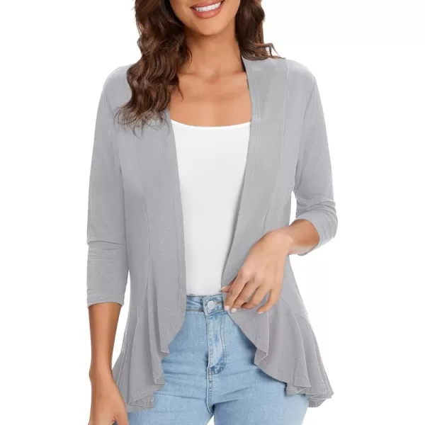 Urban CoCo Womens Casual Lightweight Open Front Cardigan Soft Draped Ruffles 34 SleeveLight Grey