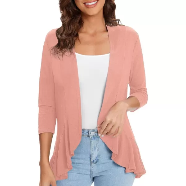 Urban CoCo Womens Casual Lightweight Open Front Cardigan Soft Draped Ruffles 34 SleevePink