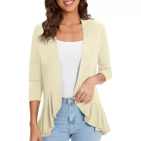 Urban CoCo Womens Casual Lightweight Open Front Cardigan Soft Draped Ruffles 34 SleeveSilver Mink
