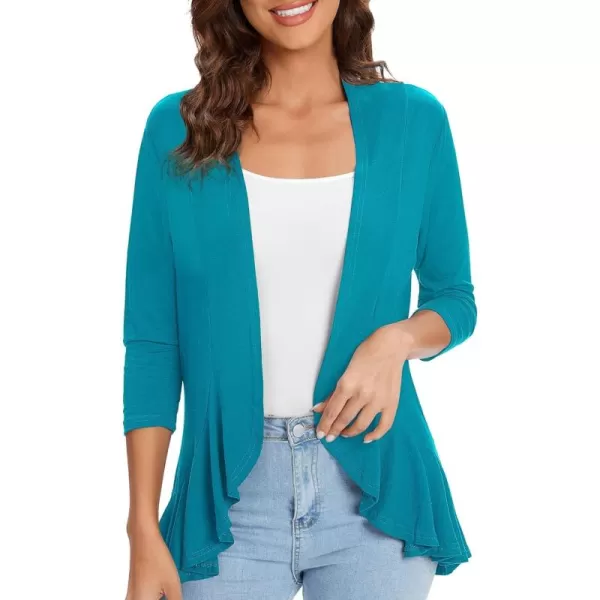 Urban CoCo Womens Casual Lightweight Open Front Cardigan Soft Draped Ruffles 34 SleeveTeal