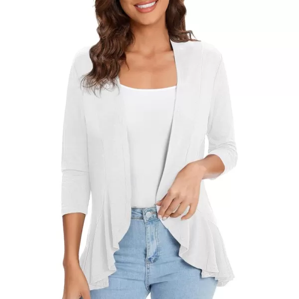 Urban CoCo Womens Casual Lightweight Open Front Cardigan Soft Draped Ruffles 34 SleeveWhite