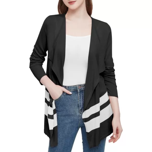 Urban CoCo Womens Lightweight Long Sleeve Irregular Open Front Cardigan Striped Knit SweatersBlack