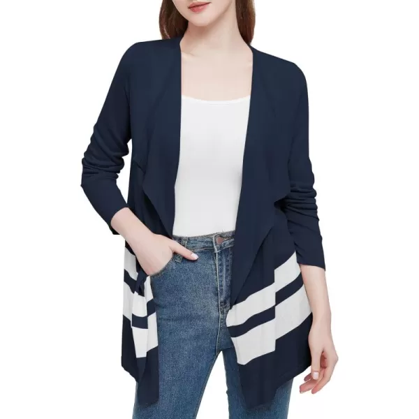 Urban CoCo Womens Lightweight Long Sleeve Irregular Open Front Cardigan Striped Knit SweatersNavy Blue