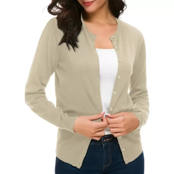 Urban CoCo Womens Long Sleeve Crew Neck Button Down Knit Cardigan SweaterApricot