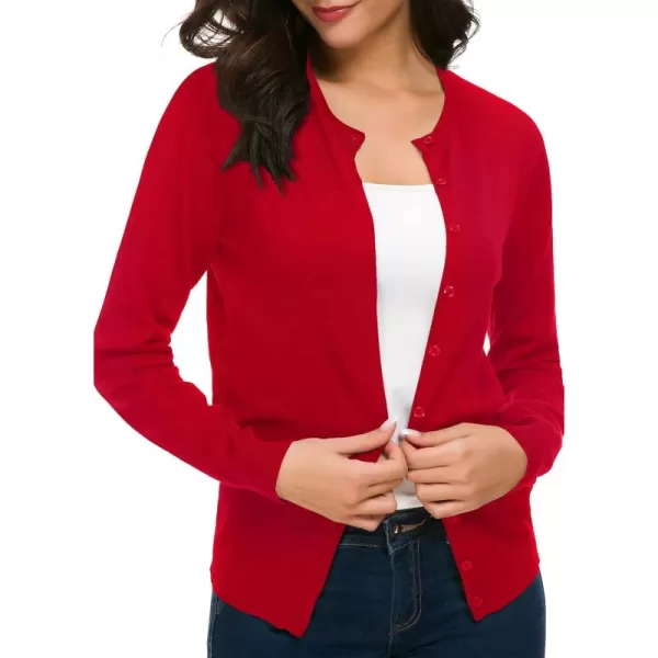 Urban CoCo Womens Long Sleeve Crew Neck Button Down Knit Cardigan SweaterRed