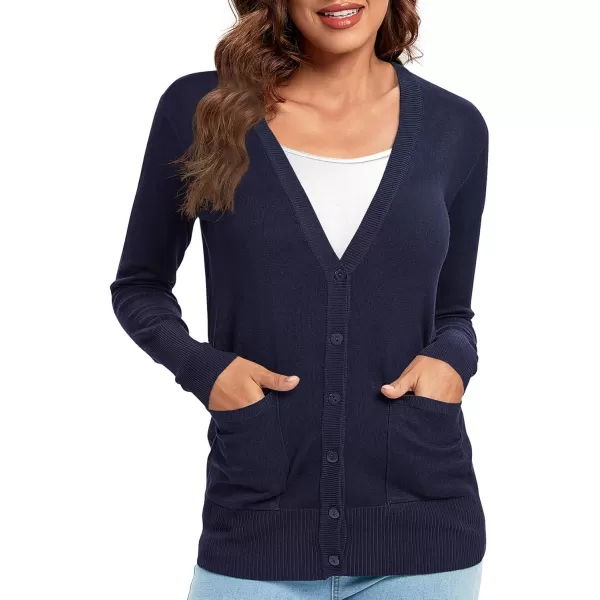 Urban CoCo Womens Lightweight Long Sleeve Knit Dressy Cardigan with Pockets Button Down Sweater BlazersNavy