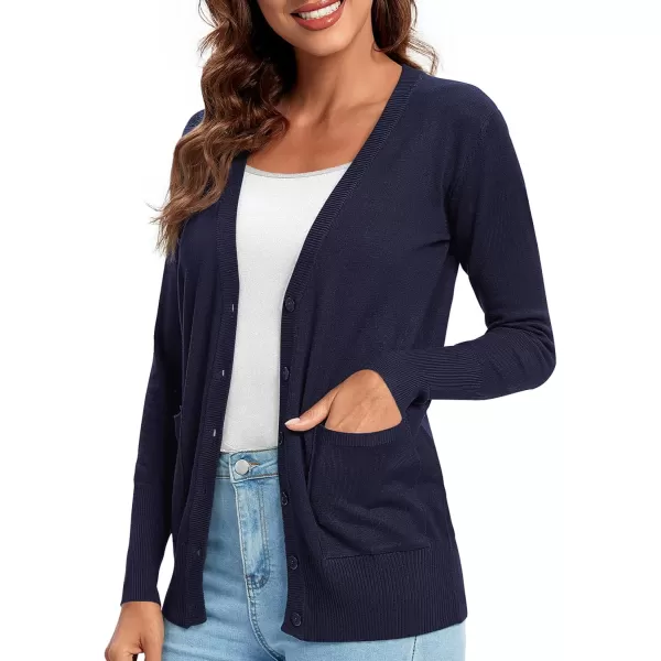 Urban CoCo Womens Lightweight Long Sleeve Knit Dressy Cardigan with Pockets Button Down Sweater BlazersNavy