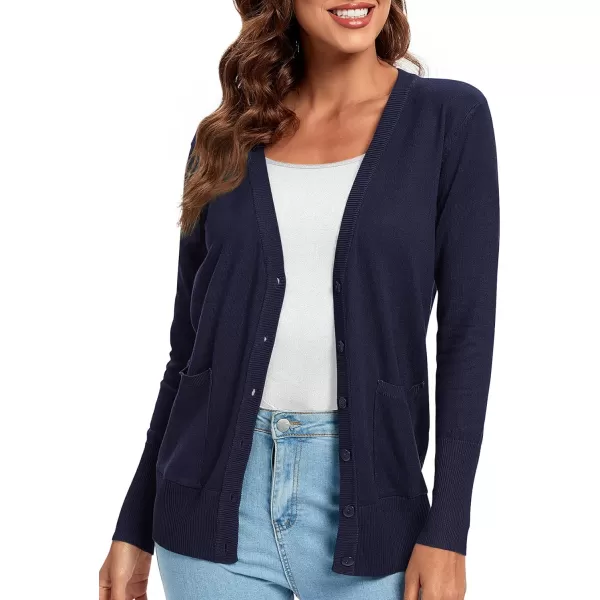 Urban CoCo Womens Lightweight Long Sleeve Knit Dressy Cardigan with Pockets Button Down Sweater BlazersNavy