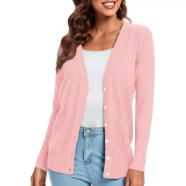 Urban CoCo Womens Lightweight Long Sleeve Knit Dressy Cardigan with Pockets Button Down Sweater BlazersPink