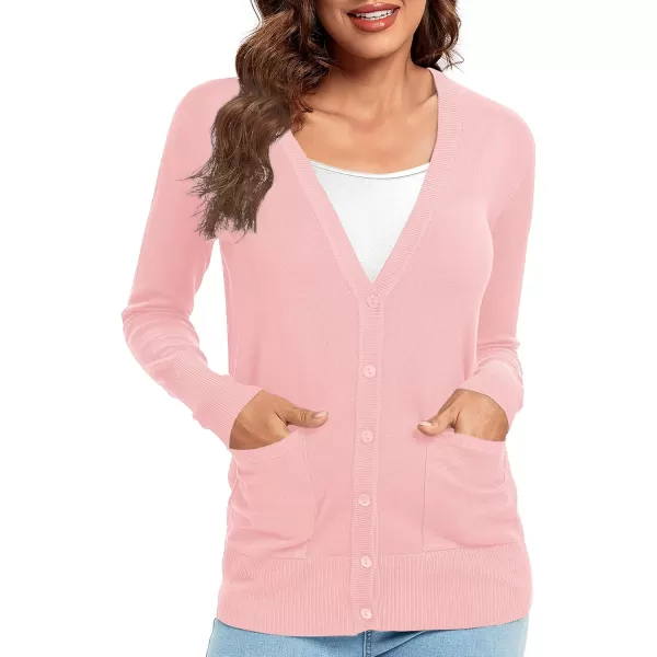 Urban CoCo Womens Lightweight Long Sleeve Knit Dressy Cardigan with Pockets Button Down Sweater BlazersPink