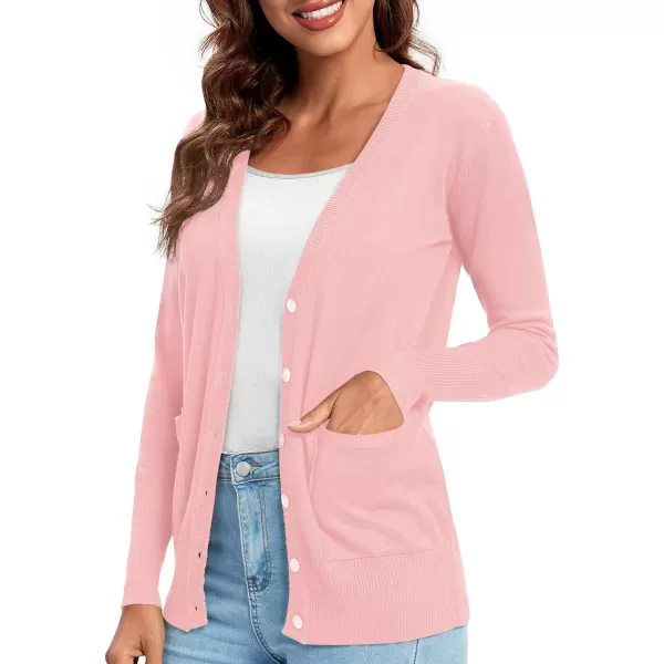 Urban CoCo Womens Lightweight Long Sleeve Knit Dressy Cardigan with Pockets Button Down Sweater BlazersPink